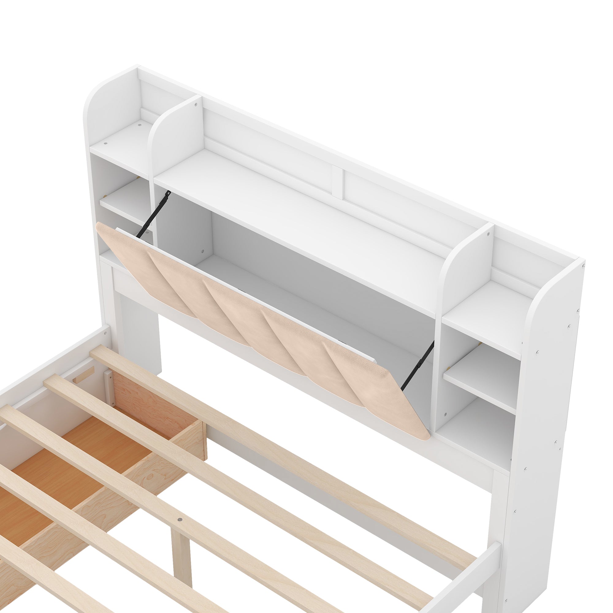 Wood Queen Size Platform Bed with Storage Headboard, Shelves and 2 Drawers, White - Atlantic Fine Furniture Melbourne FL