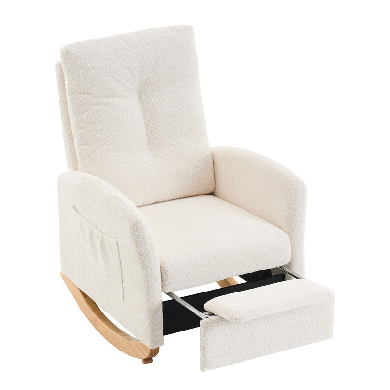 Accent Rocking Chair & Footrest High Back Rubber Wood Rocking Legs Bedroom Living Space - Beige