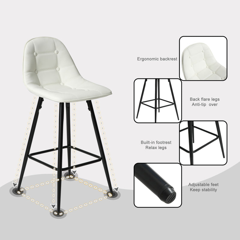 Modern Metal Counter Height Bar Stools With Back And Footrest (Set of 2)