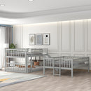 Full-Over-Full-Over-Full Triple Bed with Built-in Ladder and Slide , Triple Bunk Bed with Guardrails, Gray(OLD SKU :LP000052AAE)