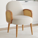 Accent Chair With Rattan Armrests And Wooden Legs Velvet For Living Room