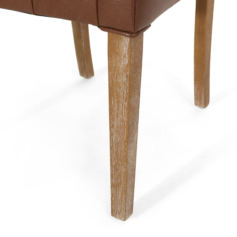 Sophisticated Dining Chair Set With Button Tufting - Light Brown / Weathered Wood