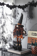 Standing Gnome With Banner & Spring Body, For Halloween Decor - Black / Orange / White