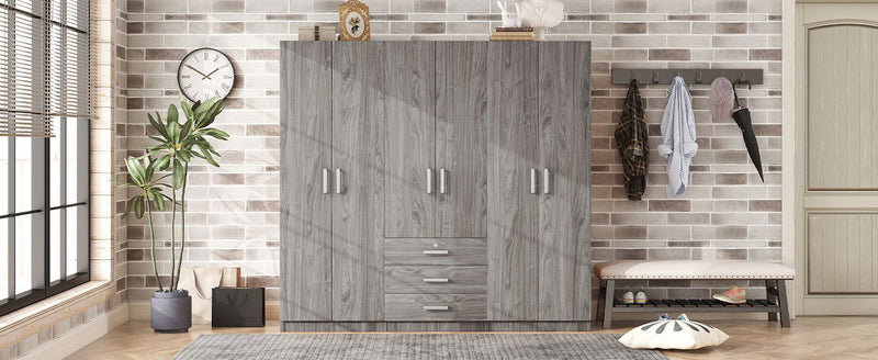 6 Doors Wooden Wardrobe Storage For Bedroom With Big Drawers