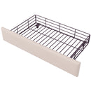 Full Size Upholstered Platform Bed with LED Lights and 4 Drawers, Stylish Irregular Metal Bed Legs Design, Beige