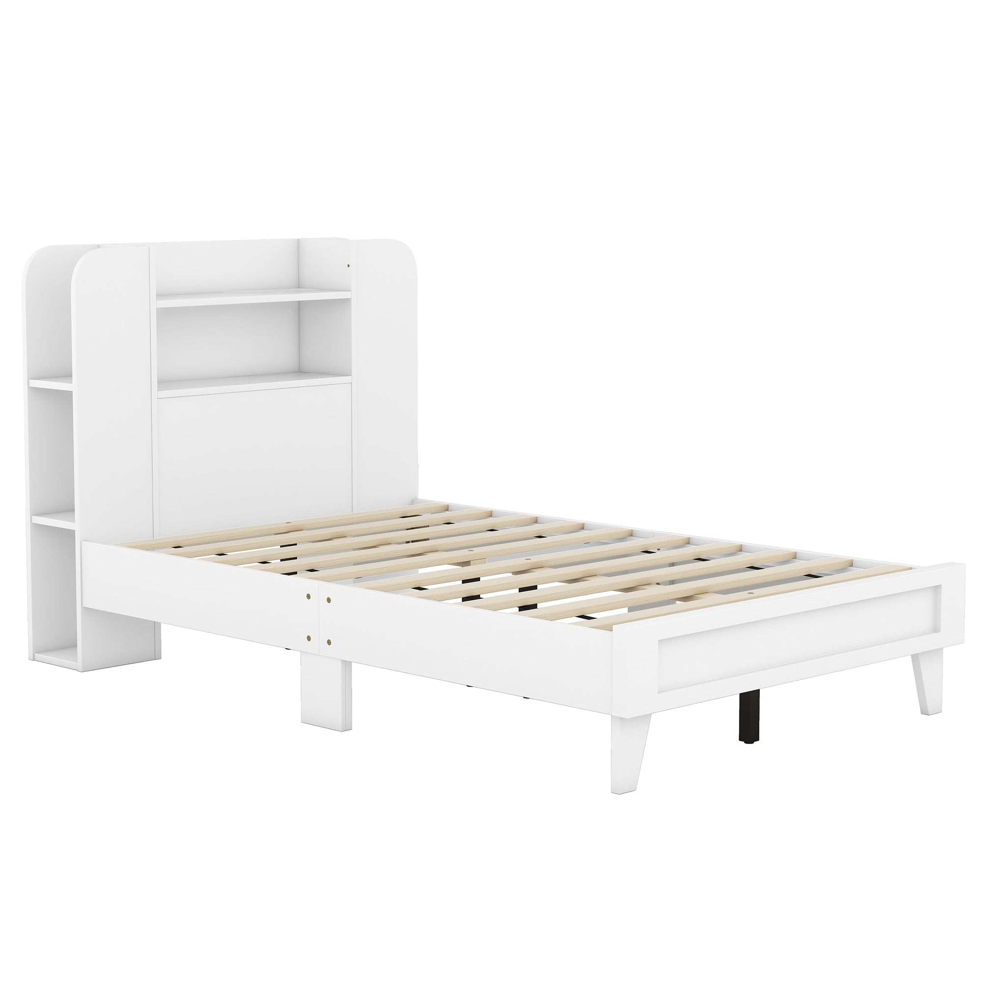 Twin Size Platform Bed with Storage Headboard,Multiple Storage Shelves on Both Sides,White - Atlantic Fine Furniture Melbourne FL