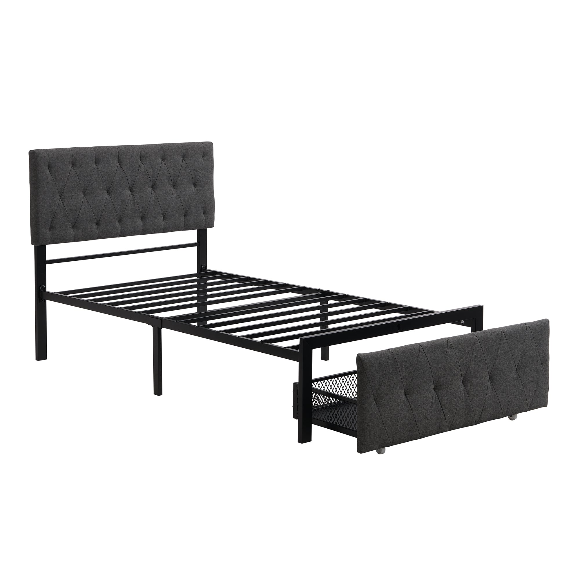 Twin Size Storage Bed Metal Platform Bed with a Big Drawer - Gray - Atlantic Fine Furniture Melbourne FL