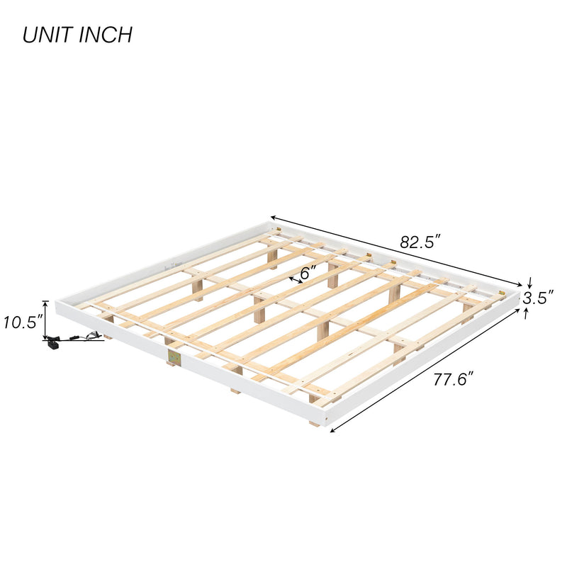 Floating Bed With Led Lights Underneath, Modern Queen Size Low Profile Platform Bed With Led Lights