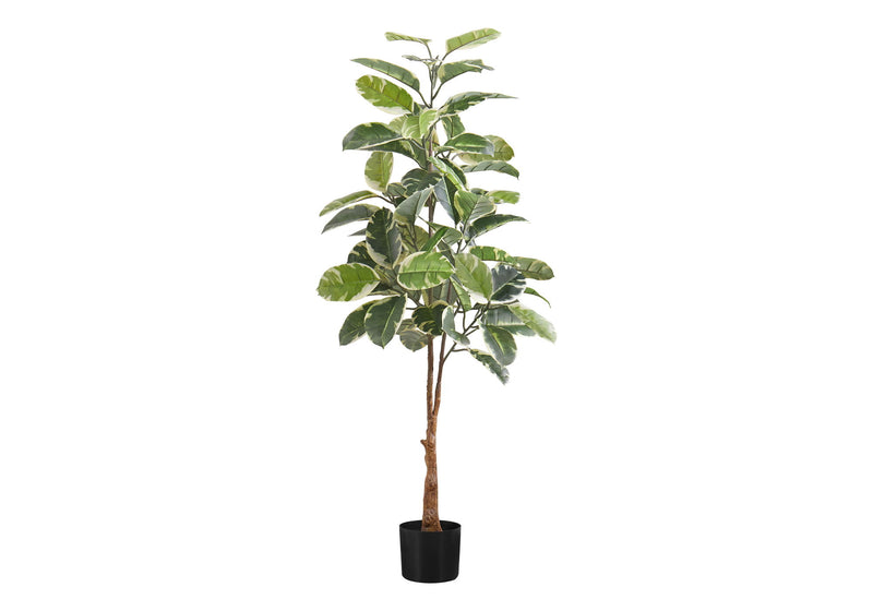 Artificial Plant, 52" Tall, Rubber Tree, Indoor, Fake, Floor, Greenery, Potted, Real Touch, Decorative - Green / Black