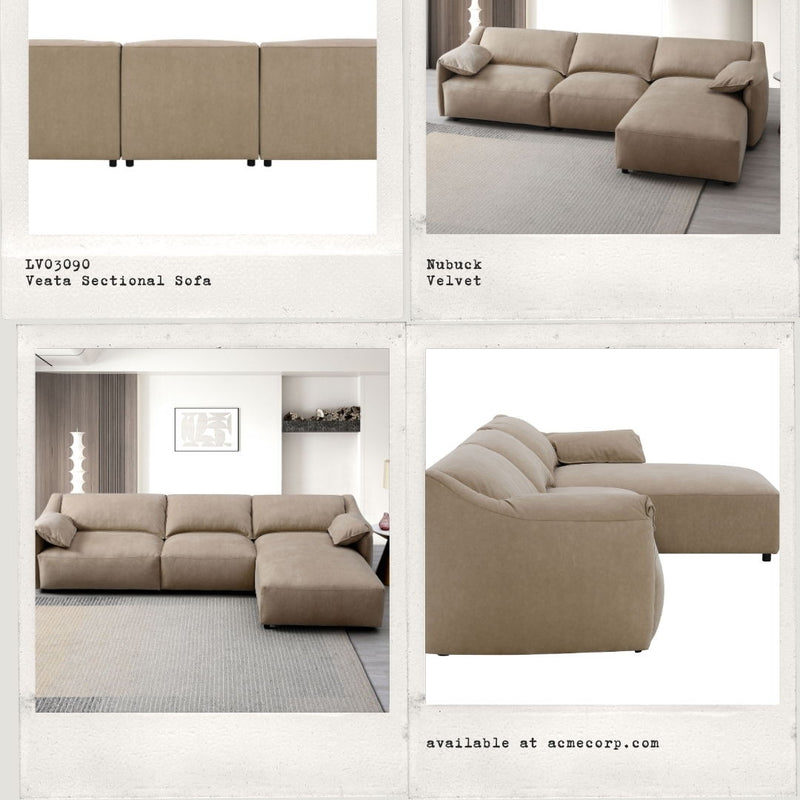 Veata - Suede Sectional Sofa With Right Hand Facing Chaise - Light Brown