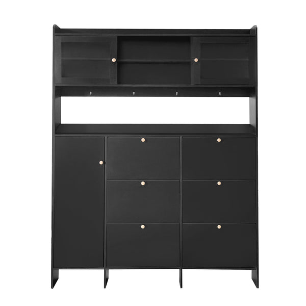 On Trend Multifunctional Tipping Bucket Shoe Cabinet With Storage Shelf & 6 Flip Drawers