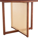 Retro Round Table With Imitation Rattan Rubber Wood - Walnut