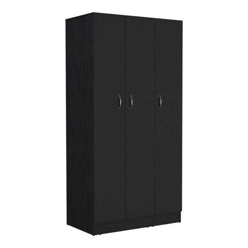 Wardrobe Armoire With 3 Doors And 2 Inner Drawers, 3 Doors - Black