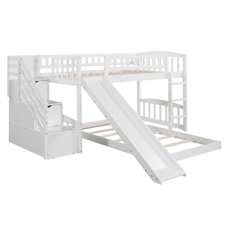 Twin Over Twin Stairway Bunk Bed With Two Drawers And Slide