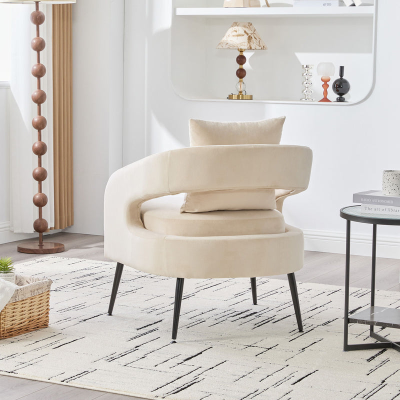 Open Back Accent Chair, Round Armchair For Living Room, Bedroom - Beige