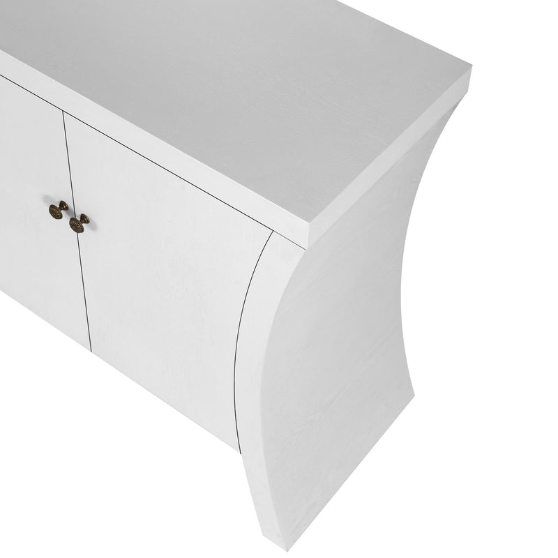 Refined Industrial 4 Door Credenza With Arc Legs & Bronze Clasps