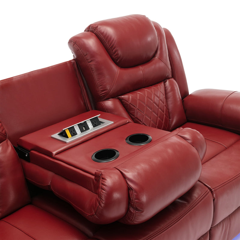 Home Theater Seating Manual Recliner Chair With Center Console And Led Light Strip For Living Room