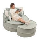 Modern Oversized Round Barrel Accent Chair With Ottoman