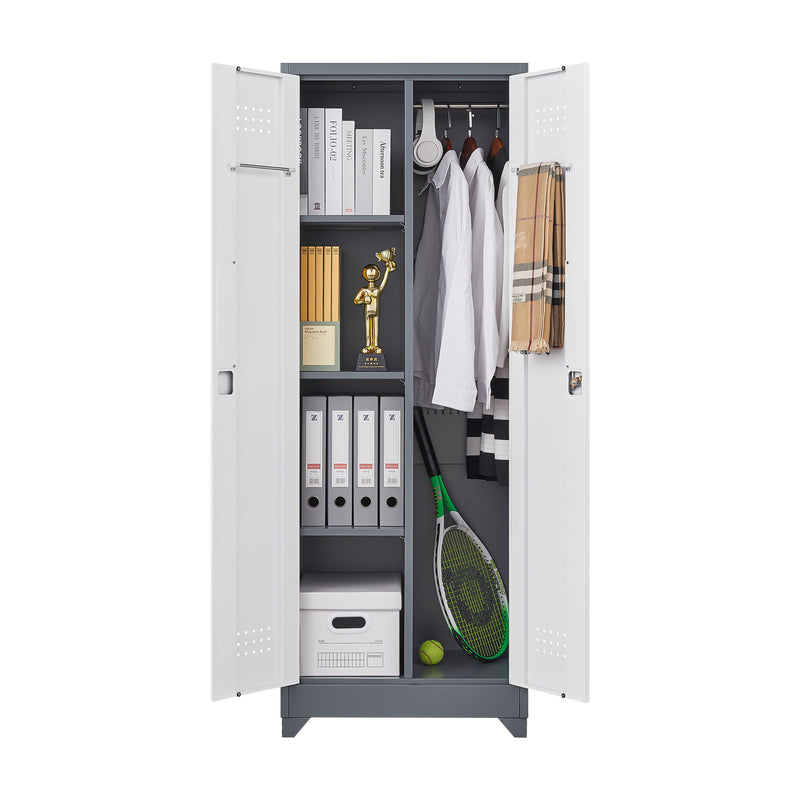 Metal Storage Cabinets, Cleaning Tool Cabinet With Locking Door, Tall Broom Tool Organizer And Storage, Large Storage Cabinet For Kitchen