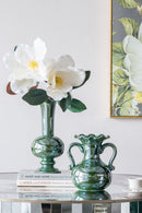 Round Dining Table With Elegant Floral Design And Mirrored - Silver Multi