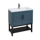 Modern Freestanding Bathroom Vanity With Ceramic Sink, Hot And Cold Faucet, Storage Cabinet & Open Shelf