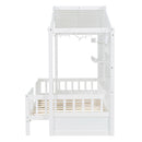 House Bed With Shelves, Window And Sparkling Light Strip On The Roof