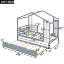 Twin Size Wood House Bed with Fence and Writing Board, Gray