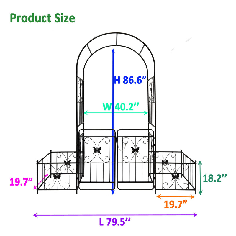 Metal Garden Arch With Gate High Climbing Plants Support Rose Arch Outdoor - Black