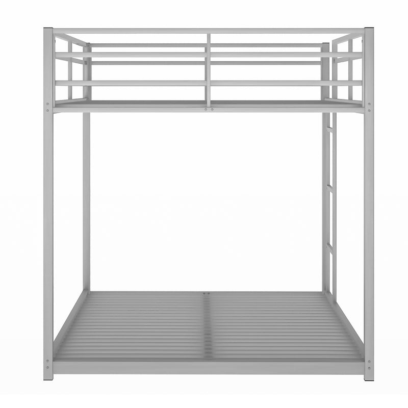 Full over Full Metal Bunk Bed, Low Bunk Bed with Ladder, Silver(Old SKU:MF197034AAN)