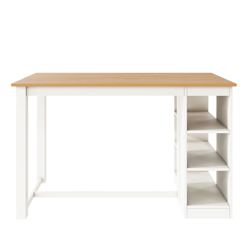 Solid Wood Farmhouse Counter Height Dining Table Set With 3 Tier Storage Shelves