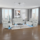 Elonzo - Power Motion Sofa With LED, Power Headrest & Speaker - Light Gray