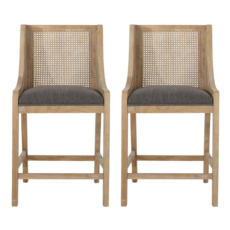 French Country Fabric Upholstered Counter Stools (Set of 2)