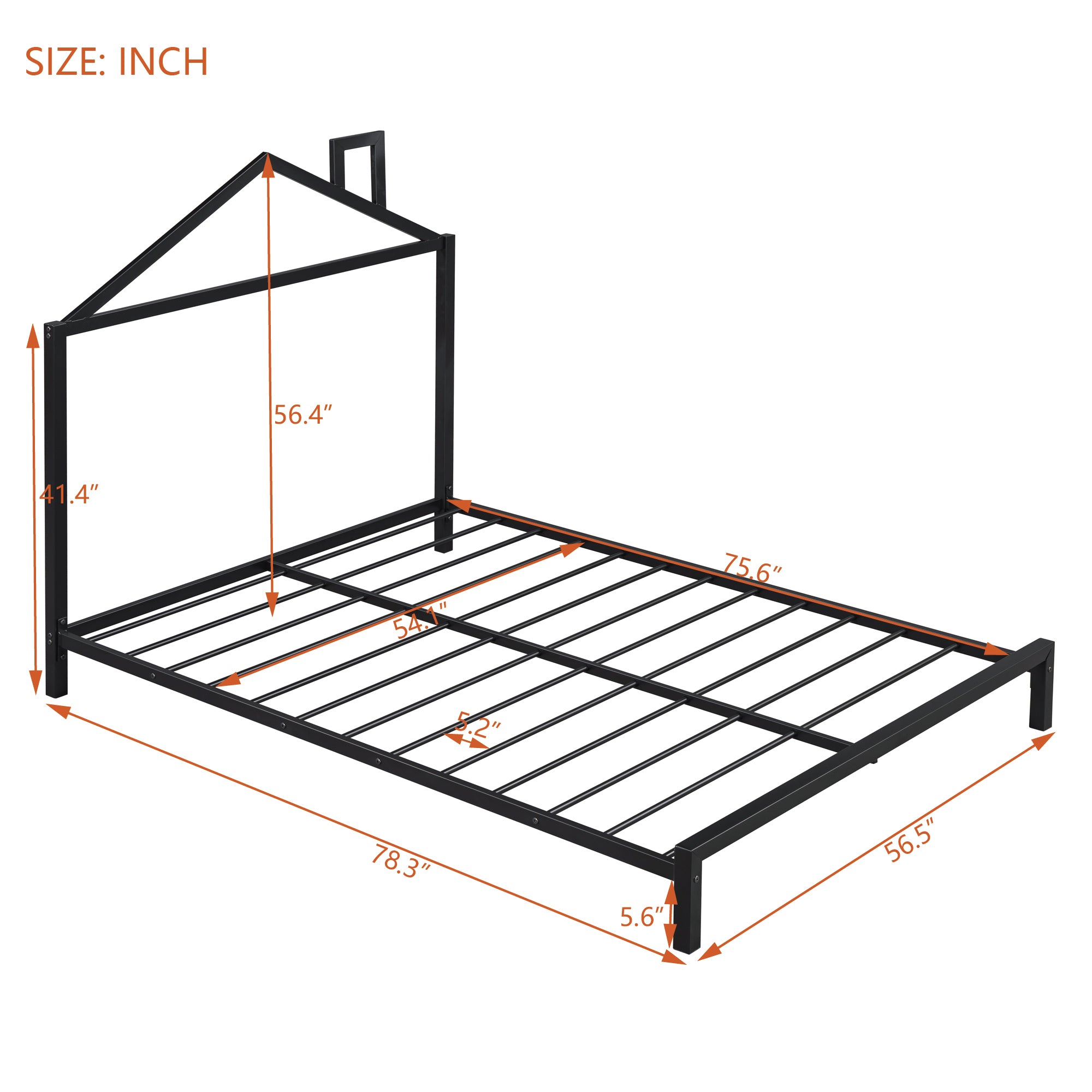 Full Size Metal Platform Bed with House-Shaped Headboard Design, Black - Atlantic Fine Furniture Melbourne FL