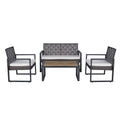 4 Piece Patio Furniture Set With Acacia Wood Table Top And Cushions