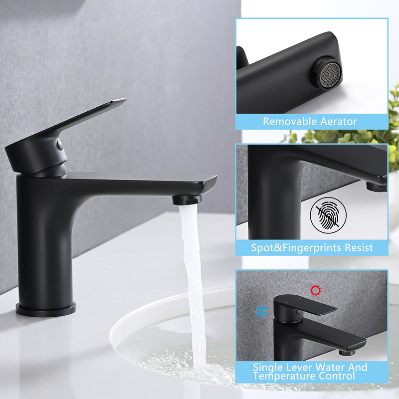 Modern Bathroom Sink Faucet Single Handle Brass Countertop Mount - Matte Black