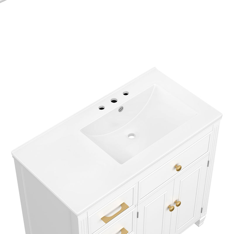 Modern Bathroom Vanity With Ceramic Sink, Freestanding, One Tip Out Drawer, 3 Side Drawers, Adjustable Shelf