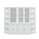 Retro Style Wall Suit With Glass Doors, 75.25" Tall Display Cabinets & Triangle Sided Bookshelves - White