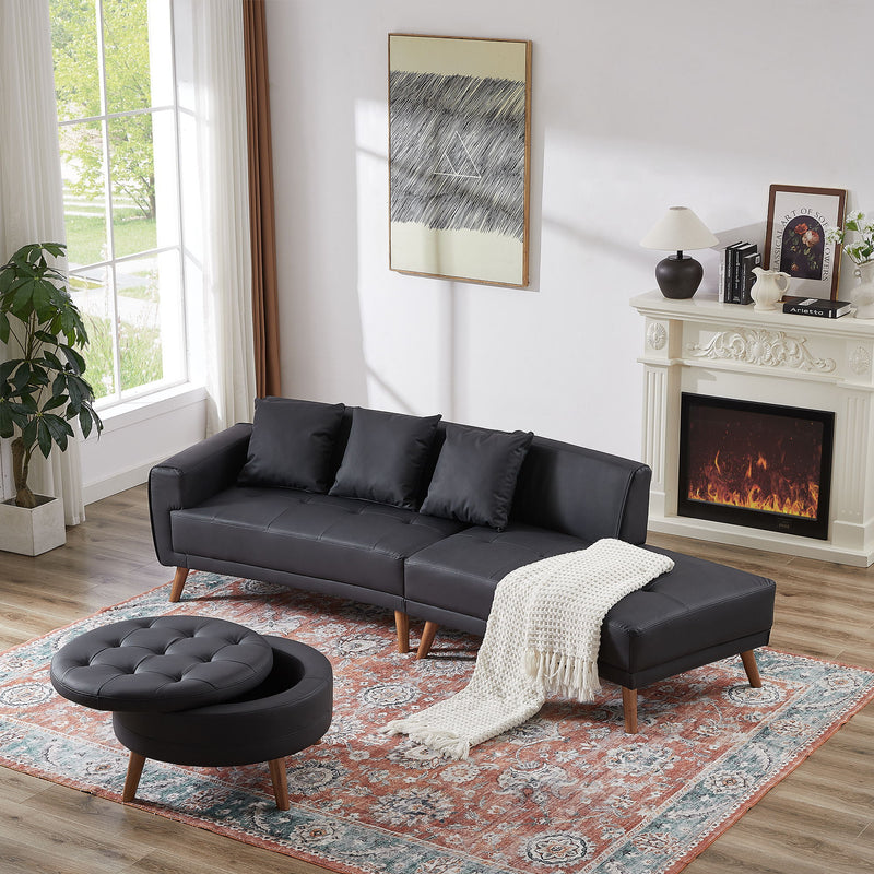 Contemporary Sofa Stylish Sofa Couch With A Round Storage Ottoman And Three Removable Pillows For Living Room