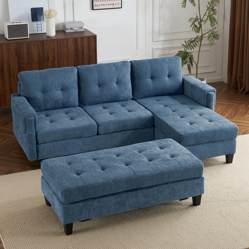 L Shaped Sofa Sectional Couch Sofa Bed With Two USB Ports, A Movable Ottoman And A Reversible Chaise Lounge For Living Room