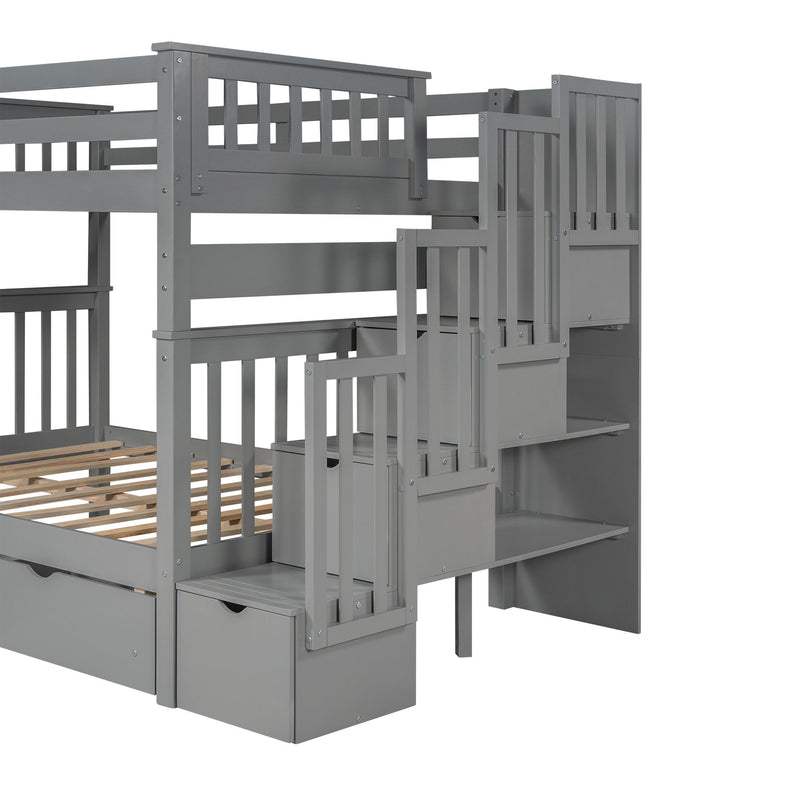 Bunk Bed With Shelves And 6 Storage Drawers
