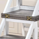 Solid Wood Foldable Ladderchair Dual Purpose Stepladders Step Display Stand Flower Stand Forhome, Library, Kitchen - Antique White / Sandstone