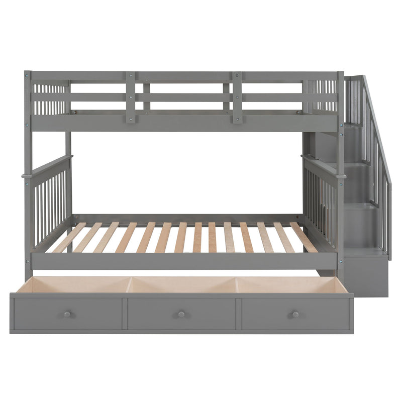 Stairway Bunk Bed With Drawer, Storage And Guard Rail For Bedroom