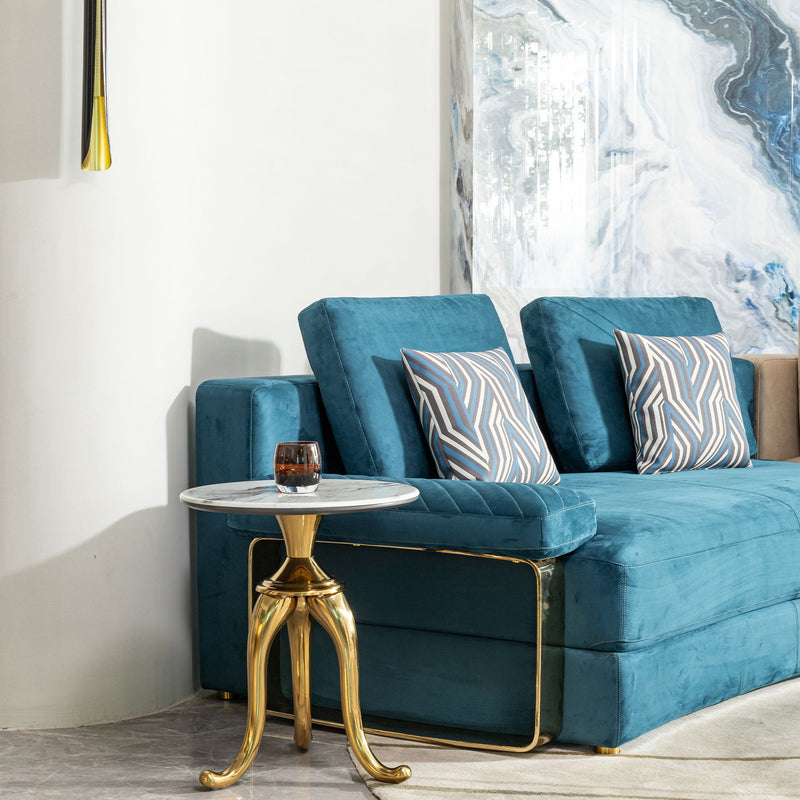 Modern Small Coffee Table With Microcrystalline Stone Top And Carbon Steel Legs - Gold