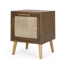 Contemporary End Table With Rattan - Walnut