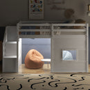 Loft Bed With Storage Staircase, Window & LED Light