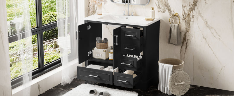 Traditional Bathroom Vanity With Resin Sink Combo Set, Bathroom Cabinet With Two Doors And Four Drawers