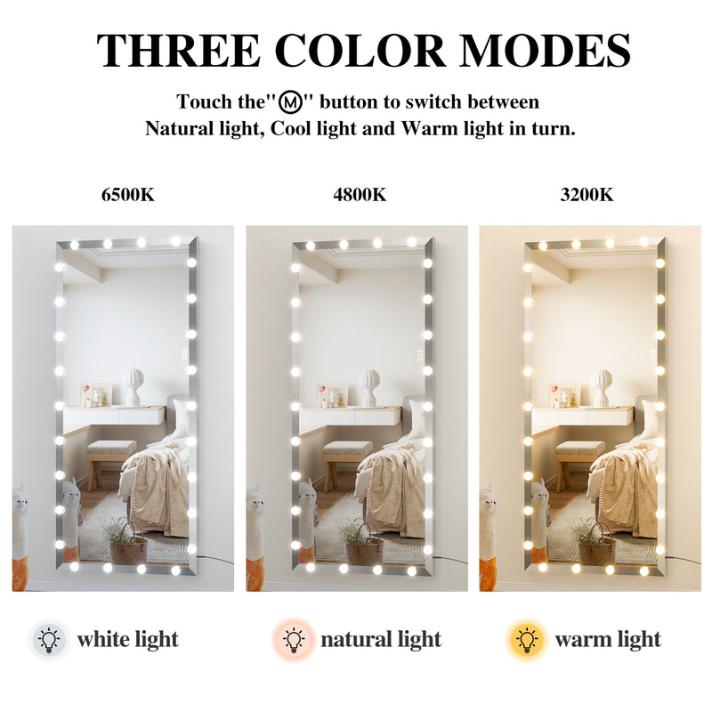 Full Length Mirror With Lights Full Body Vanity Mirror With 3 Color Modes Lighted Standing Floor Mirror For Dressing Room Bedroom Wall Mounted Touch Control