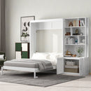 Full Size Murphy Bed With Multiple Storage Shelves And A Cabinet - White