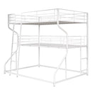 Full XL over Twin XL over Queen Size Triple Bunk Bed with Long and Short Ladder,White
