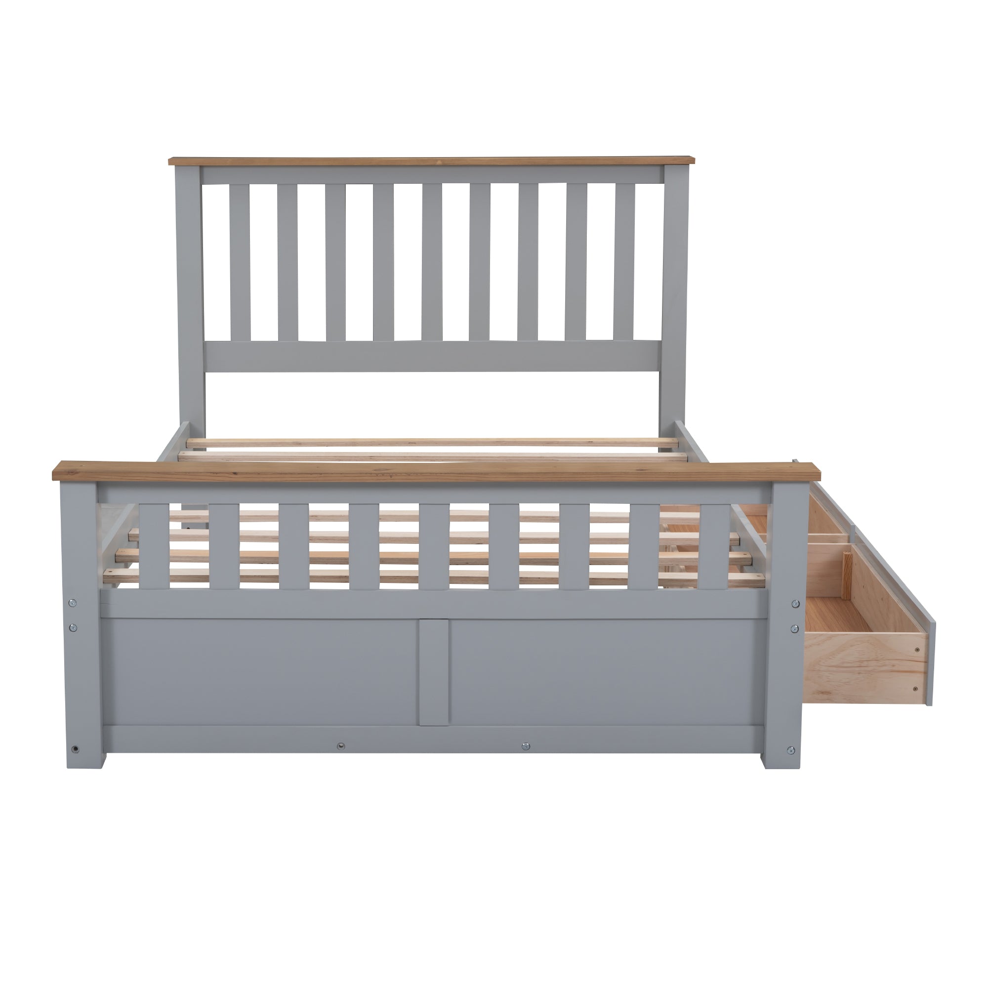 Full Size Wood Platform Bed with Two Drawers and Wooden Slat Support,Gray+Natrual - Atlantic Fine Furniture Melbourne FL